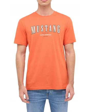 Tricou Barbati,  Style Austin, Regular Fit, Maneca Scurta, Decolteu Rotund, Cu Logo, Bumbac, Design Clasic, Portocaliu