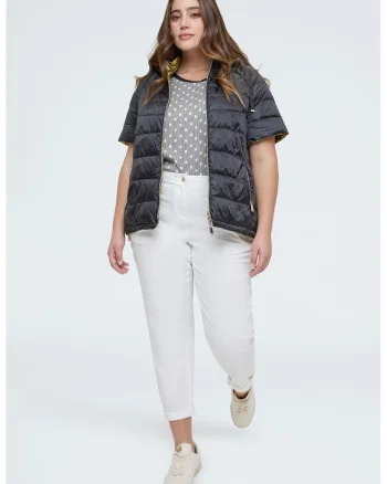 Pantaloni crop cu talie elastica, Alb