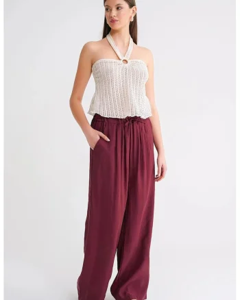 Pantaloni dama,  palazzo plisati, modal, Visiniu