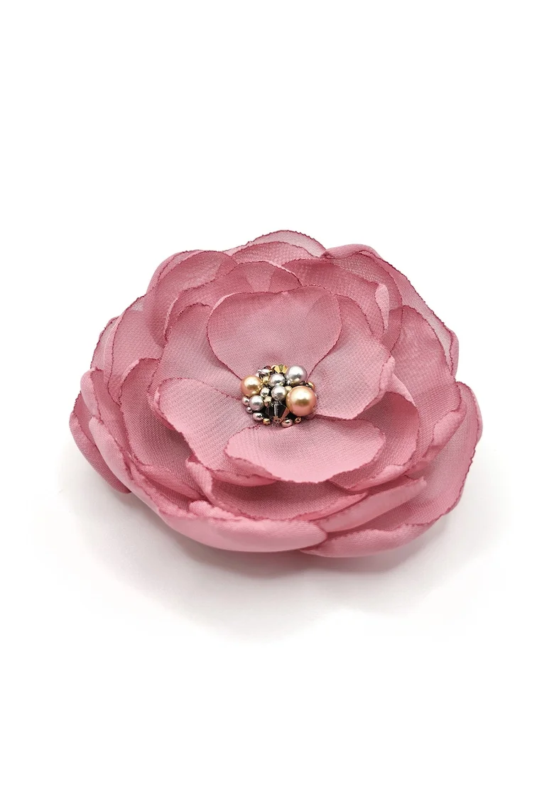 Brosa floare eleganta din voal cu perle si cristale,  Dreamy Flower, Roz pudrat