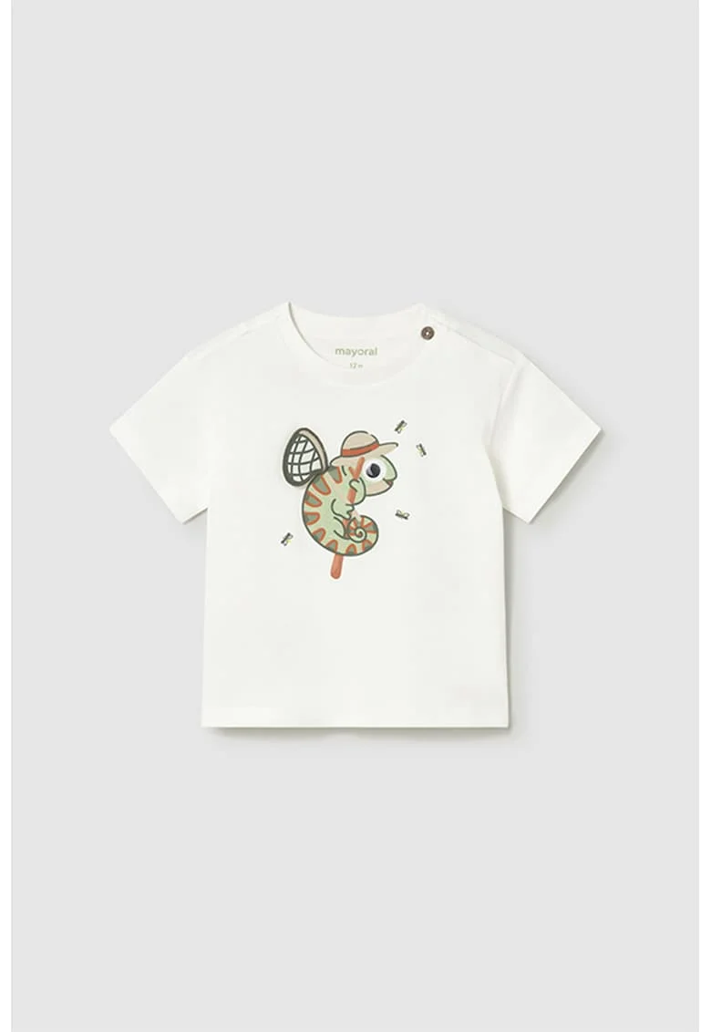Tricou de bumbac cu model grafic, Alb/Portocaliu/Verde pal