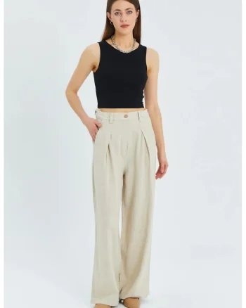 Pantaloni dama,  Palazzo plisati, Natural