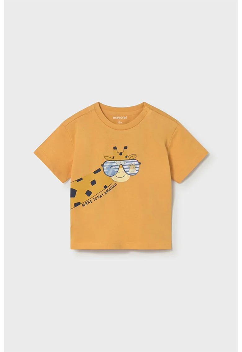 Tricou de bumbac cu imprimeu, Negru/Portocaliu/Albastru azur