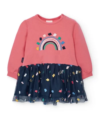 Rochie cu terminatie din tul, Rosu/Bleumarin