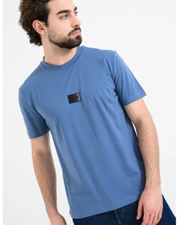 Tricou slim fit cu decolteu la baza gatului Danotie, Albastru prafuit