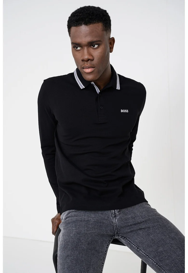 Bluza polo regular fit Plisy, Alb/Negru