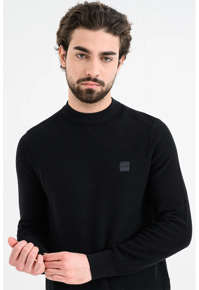 Pulover regular fit cu aplicatie logo discreta Anion, Negru