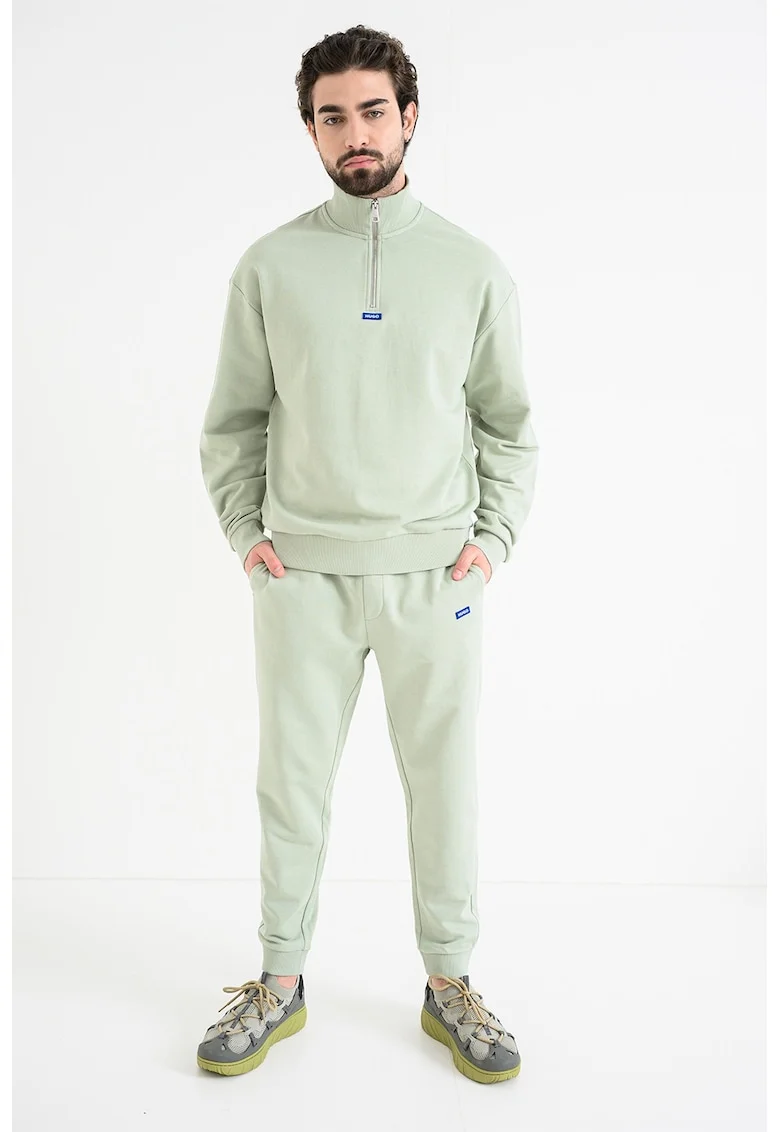 Bluza de trening cu fermoar scurt si maneci cazute, Verde pal