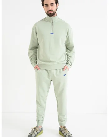 Bluza de trening cu fermoar scurt si maneci cazute, Verde pal