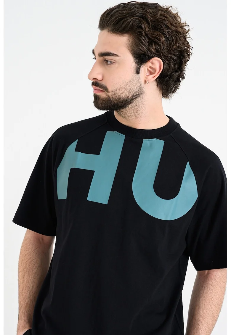 Tricou lejer cu logo supradimensionat Nalftee, Negru/Verde persan