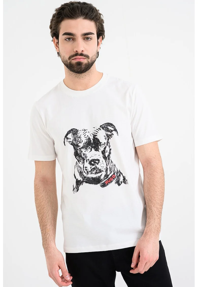 Tricou cu decolteu la baza gatului si design grafic Dubrox, Rosu/Alb/Negru