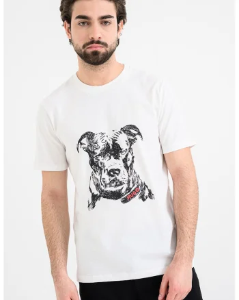 Tricou cu decolteu la baza gatului si design grafic Dubrox, Rosu/Alb/Negru