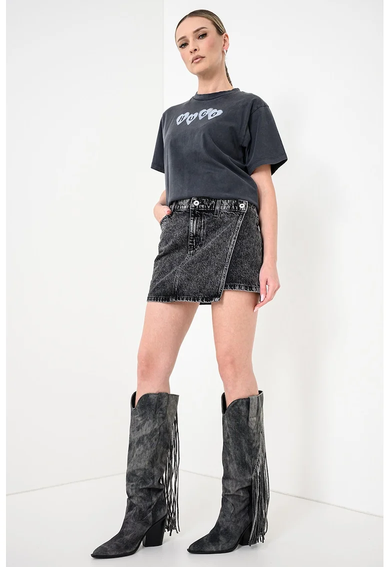 Fusta mini de denim, Gri inchis melange