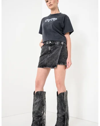 Fusta mini de denim, Gri inchis melange