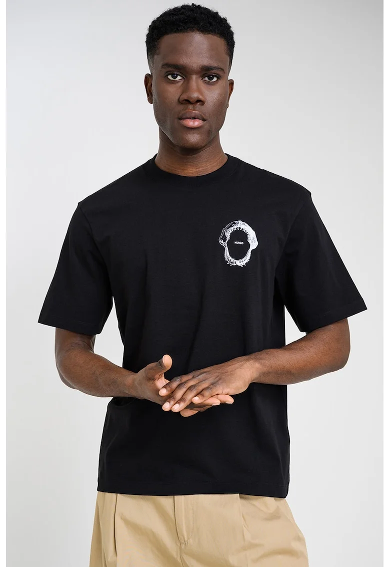 Tricou de bumbac cu imprimeu pe spate, Alb/Negru