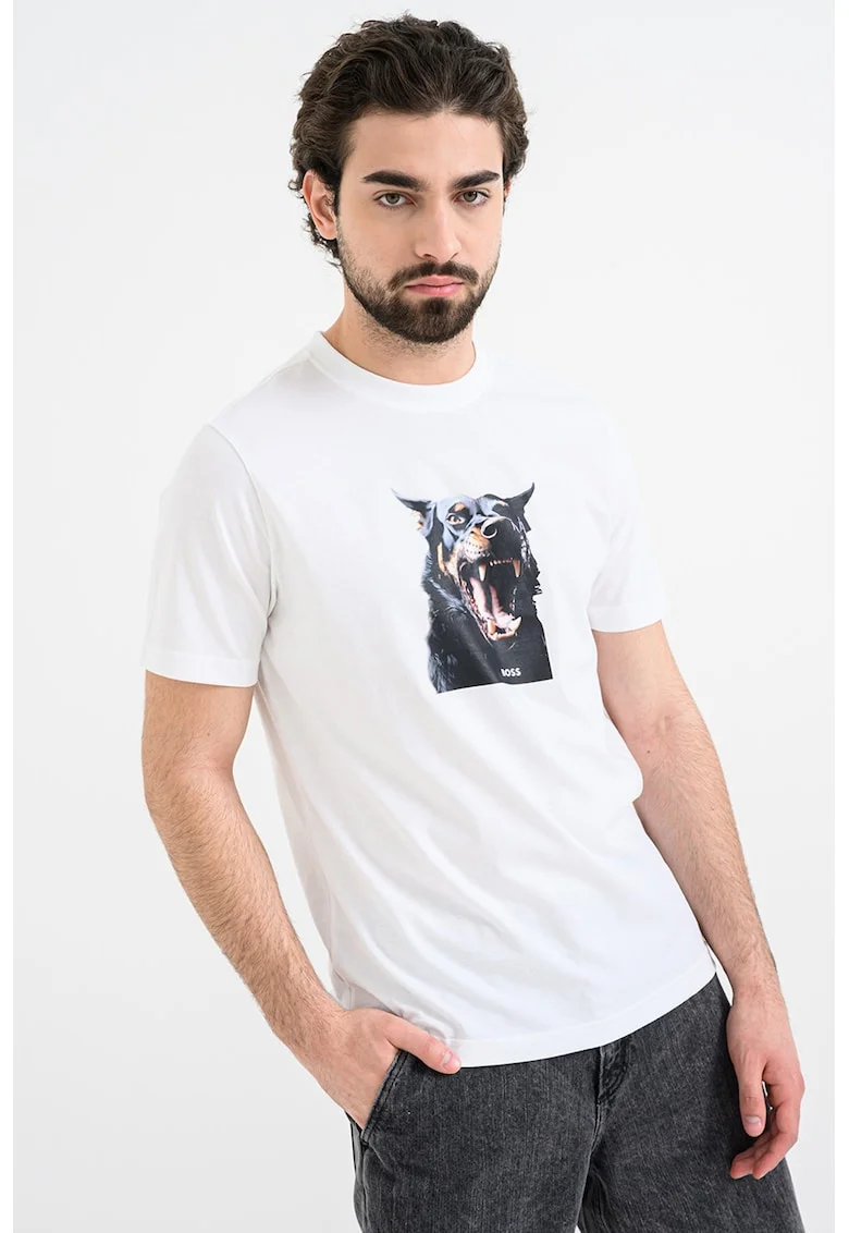 Tricou din amestec de bumbac cu imprimeu foto, Negru/Alb optic