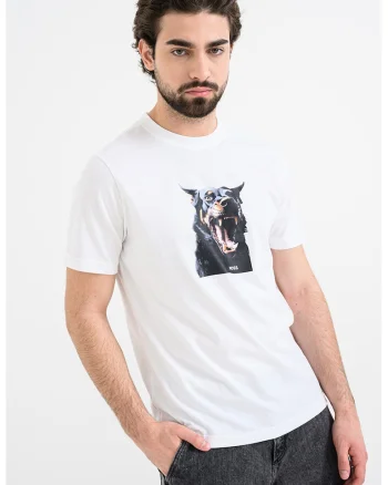 Tricou din amestec de bumbac cu imprimeu foto, Negru/Alb optic