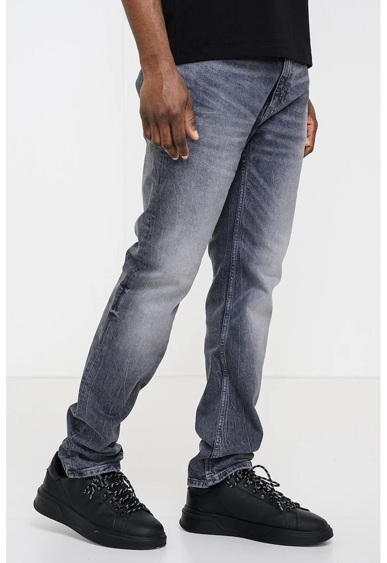 Blugi slim fit cu aspect decolorat, Gri inchis melange