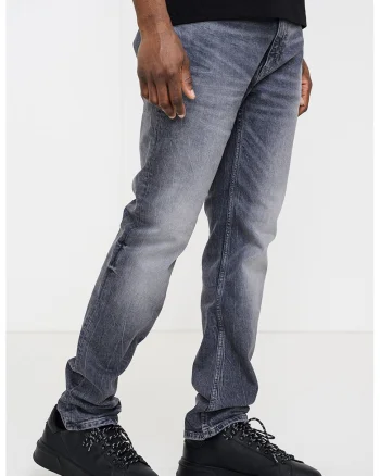 Blugi slim fit cu aspect decolorat, Gri inchis melange