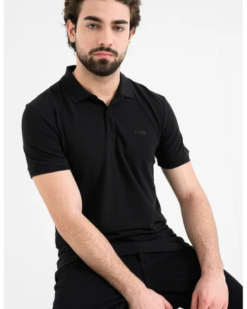 Tricou polo slim fit cu logo grafic, Negru