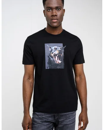 Tricou din amestec de bumbac cu imprimeu foto, Negru/Gri inchis