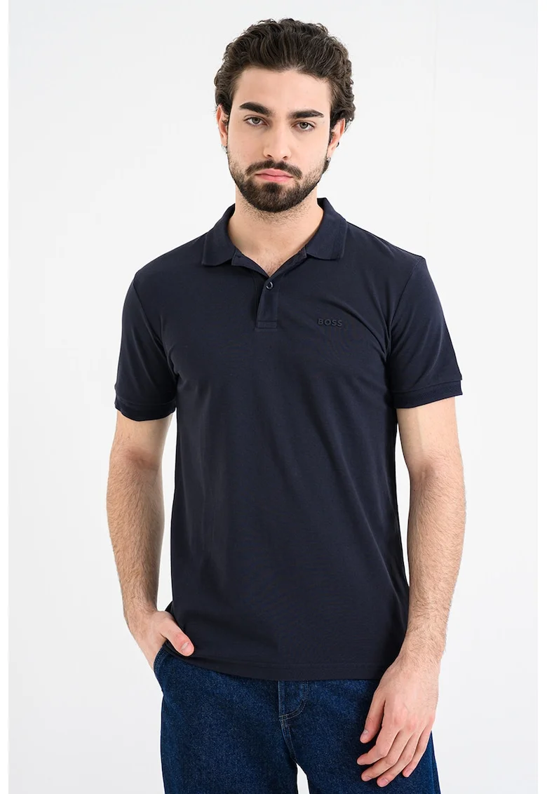 Tricou polo slim fit cu logo grafic, Albastru ultramarin