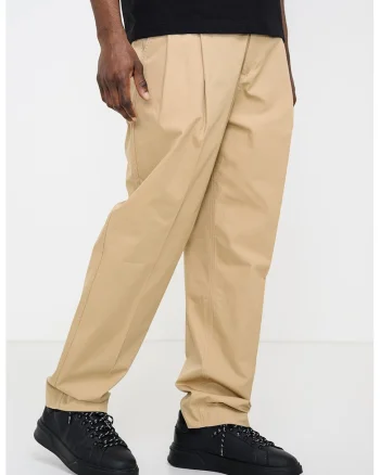 Pantaloni relaxed fit cu talie inalta Celeg, Maro nisip
