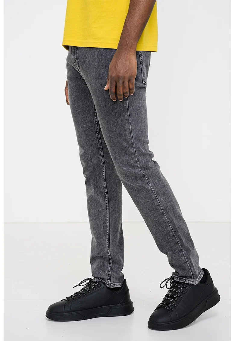 Blugi slim fit cu talie medie Delaware, Gri inchis melange
