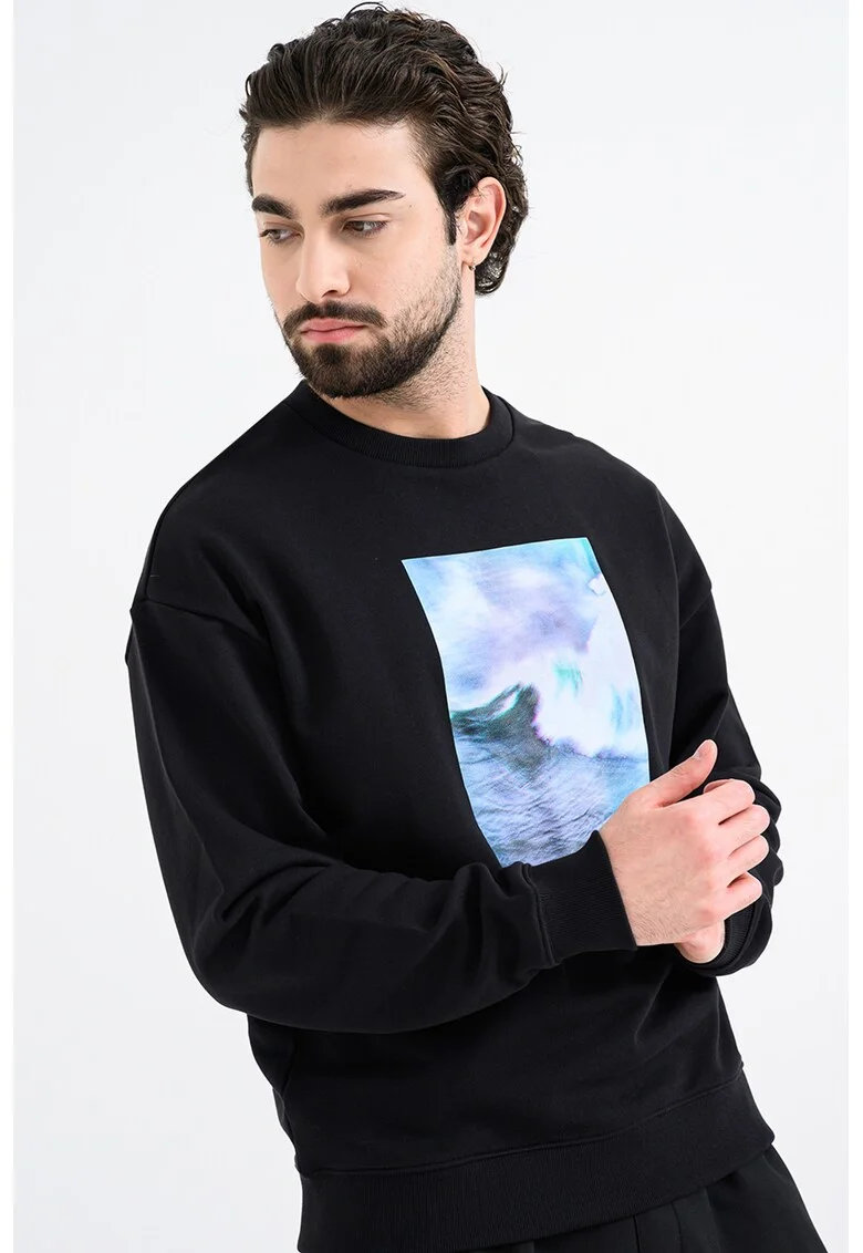 Bluza de trening de bumbac cu imprimeu, Verde/Negru/Albastru