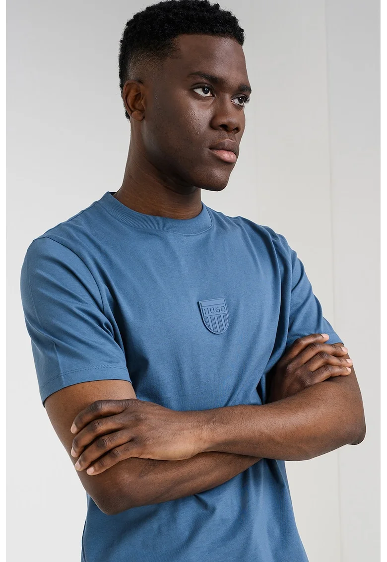 Tricou de bumbac cu decolteu la baza gatului Darvish, Albastru prafuit