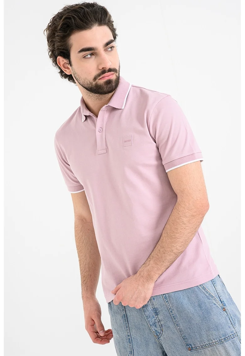 Tricou polo slim fit Passertip, Alb/Lila