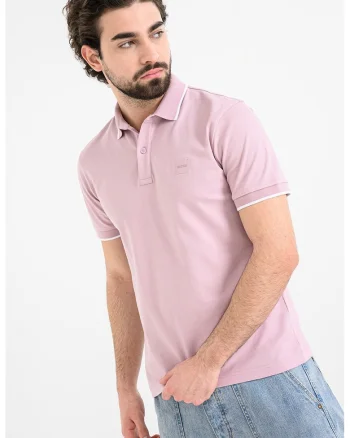 Tricou polo slim fit Passertip, Alb/Lila