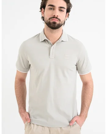 Tricou polo slim fit Passertip, Maro taupe deschis/Alb optic