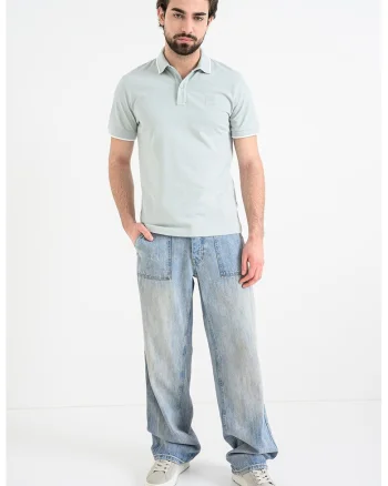 Tricou polo slim fit Passertip, Alb/Verde pal