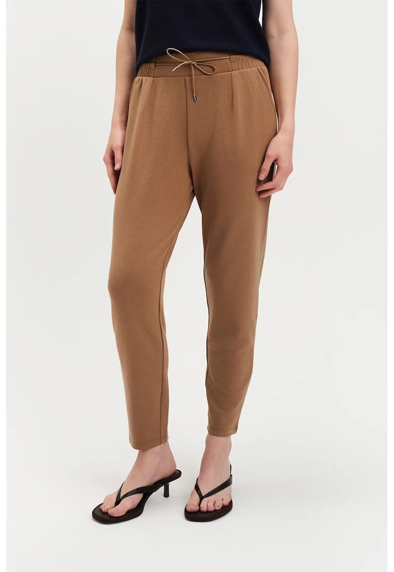 Pantaloni crop cu snur, Caramel