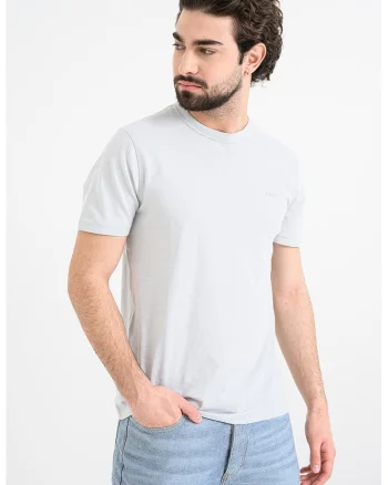 Tricou slim fit din bumbac Tegood, Gri deschis melange