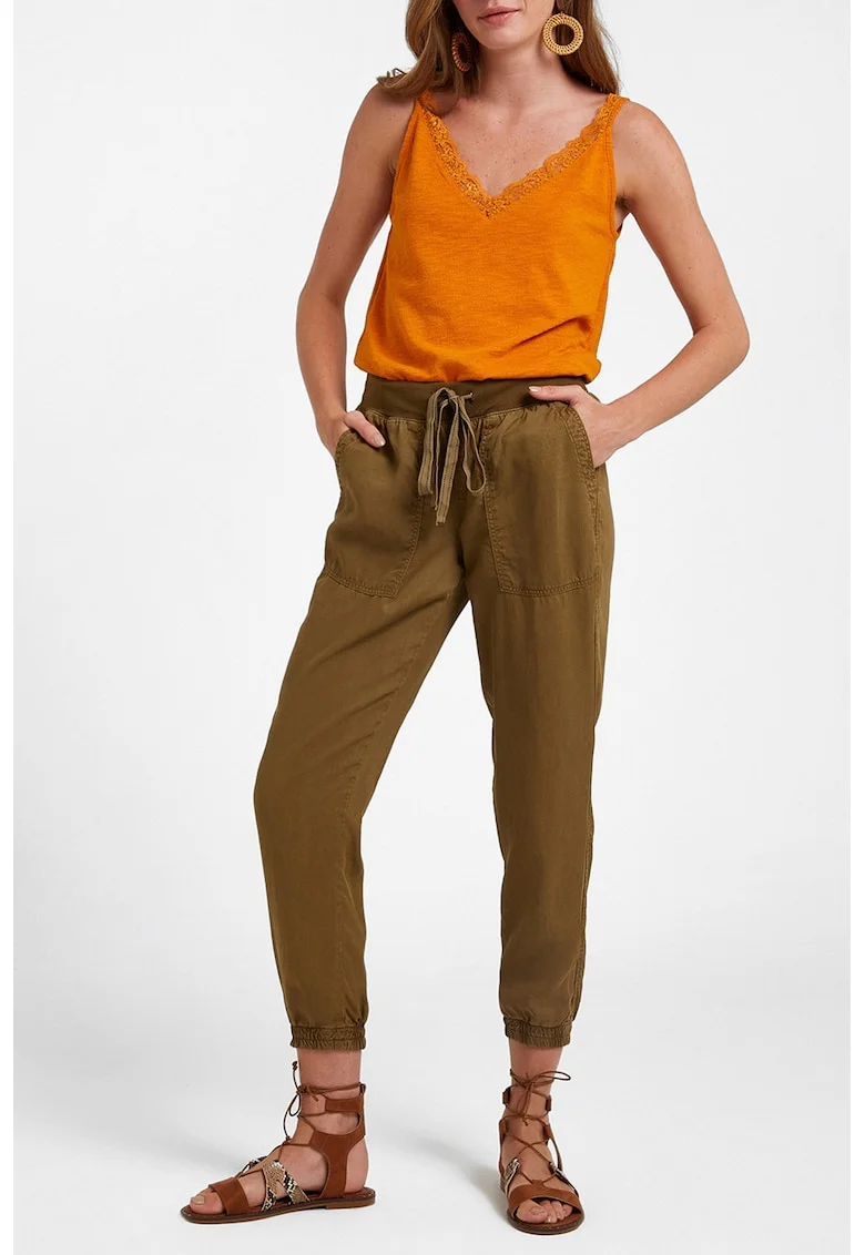 Pantaloni din lyocell cu snur de ajustare si buzunare supradimensionate \, Verde masliniu