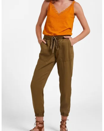 Pantaloni din lyocell cu snur de ajustare si buzunare supradimensionate \, Verde masliniu