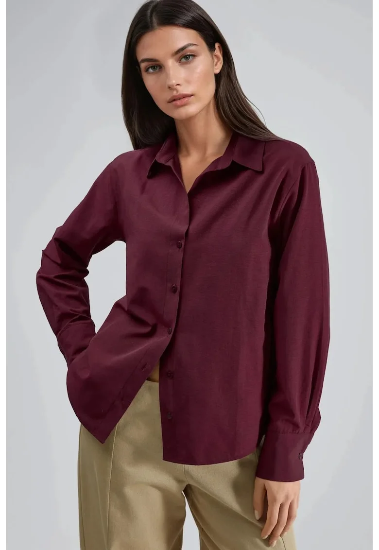 Camasa dama,  cu nasturi, croiala relaxata, visiniu, textil