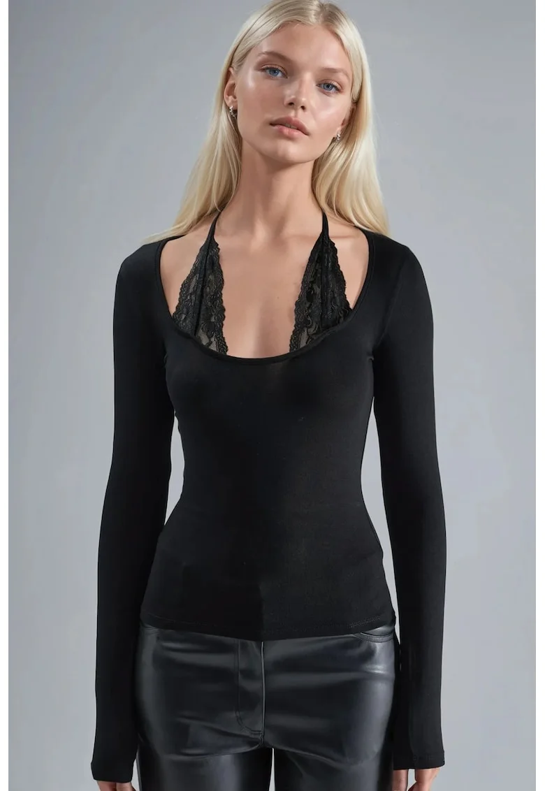 Bluza dama  slim fit, viscoza/elastan, negru