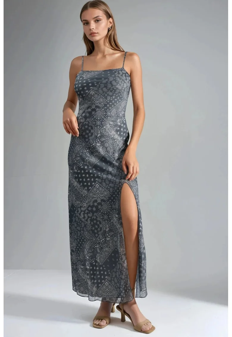 Rochie midi  gri, poliester/elastan, Gri