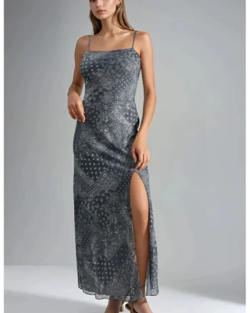 Rochie midi  gri, poliester/elastan, Gri