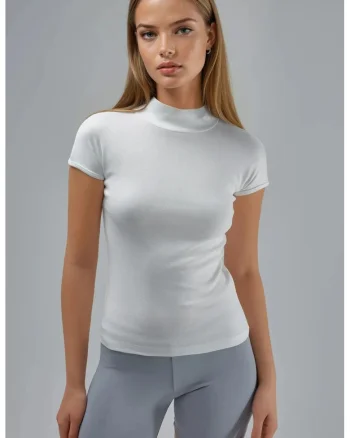 Tricou dama,  mulat, alb, jerseu