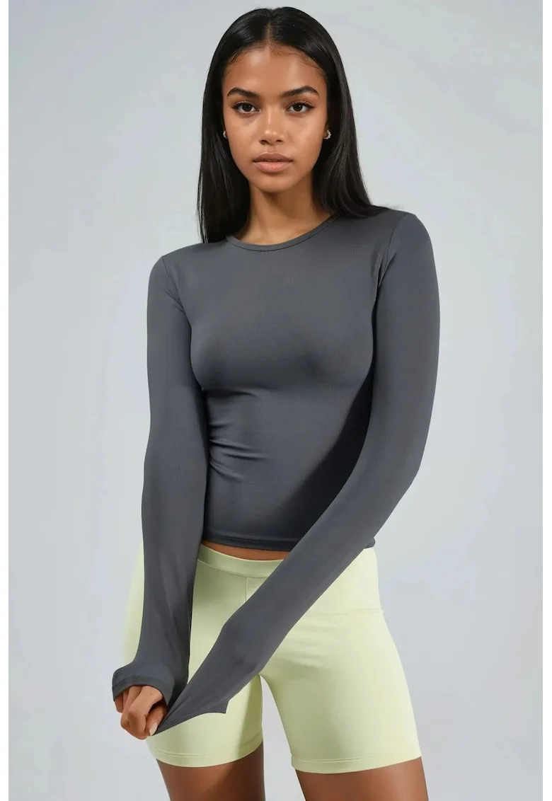 Bluza dama,  slim fit, gri, elastan-poliamida