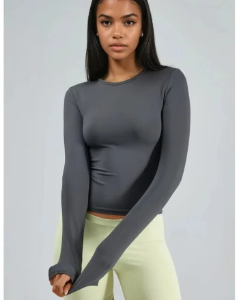 Bluza dama,  slim fit, gri, elastan-poliamida