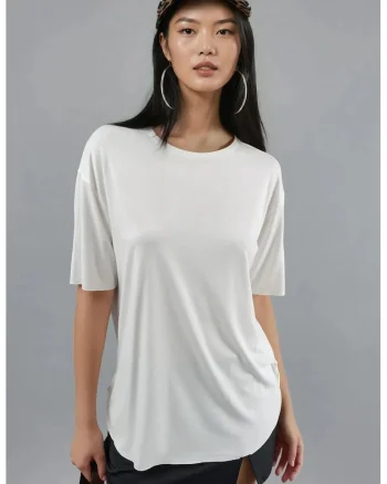 Tricou dama,  poliester/modal, alb