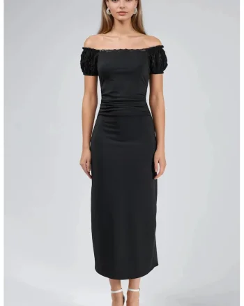 Rochie Midi,  detalii din dantela, negru, jerseu
