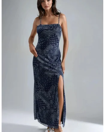 Rochie,  cu imprimeu, bleumarin, poliester/elastan