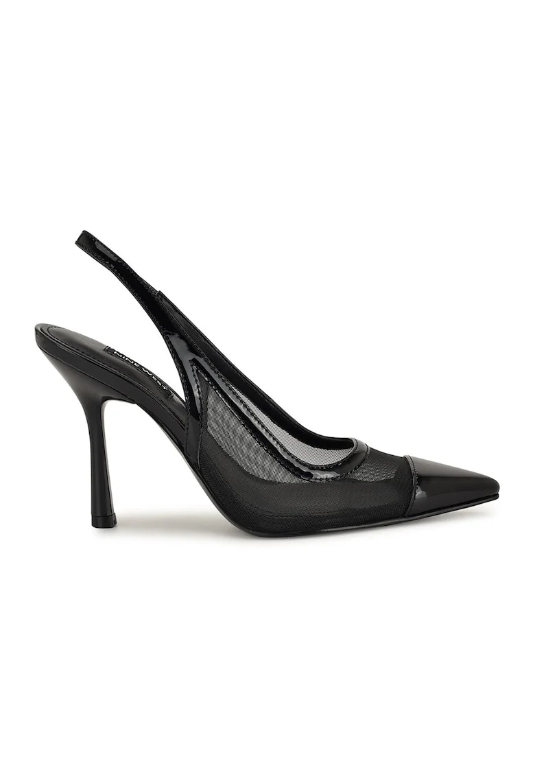 Pantofi slingback cu varf ascutit si piele lacuita Jermain, Negru