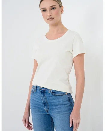 Tricou cu decolteu rotund, Alb fildes